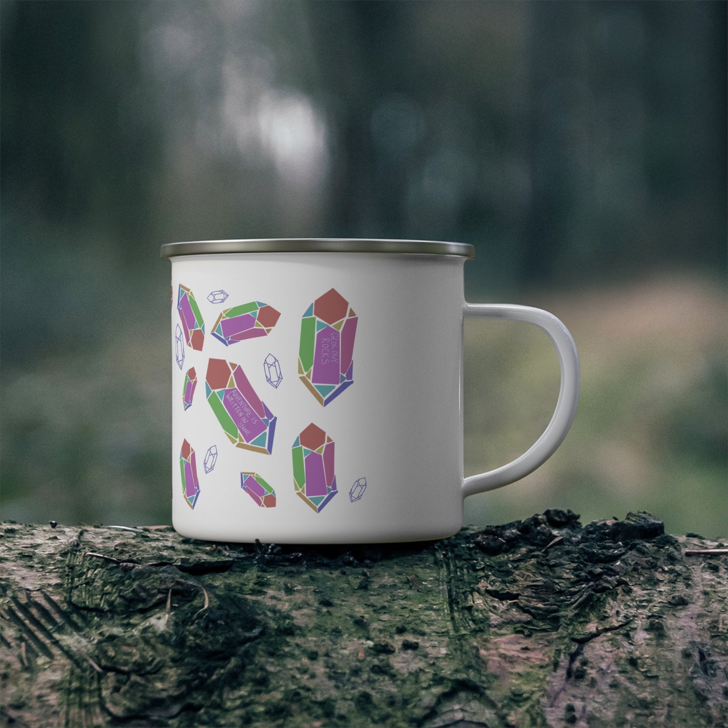 Hand Drawn Quartz Crystal Geology Positive Affirmation Enamel Camping Mug
