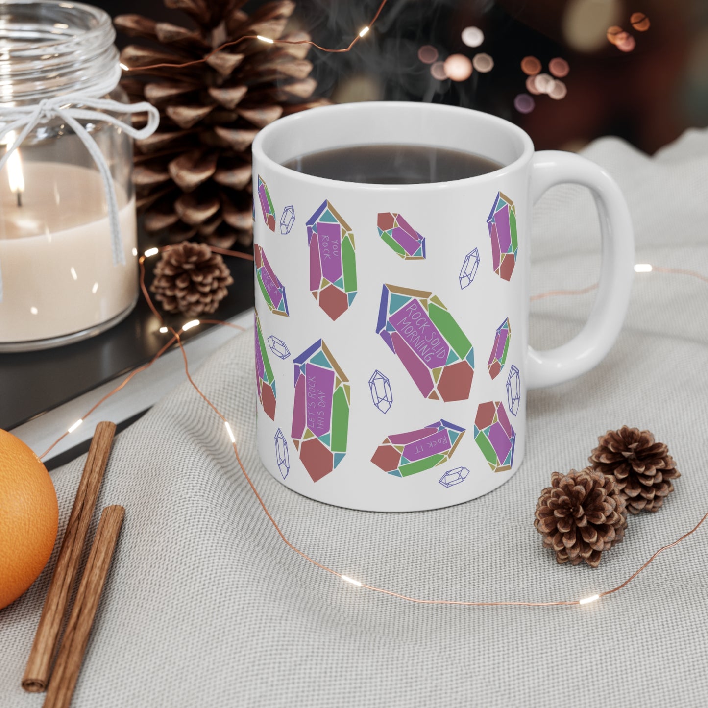 Hand drawn quartz crystals with positive geology affirmations Mug 11oz