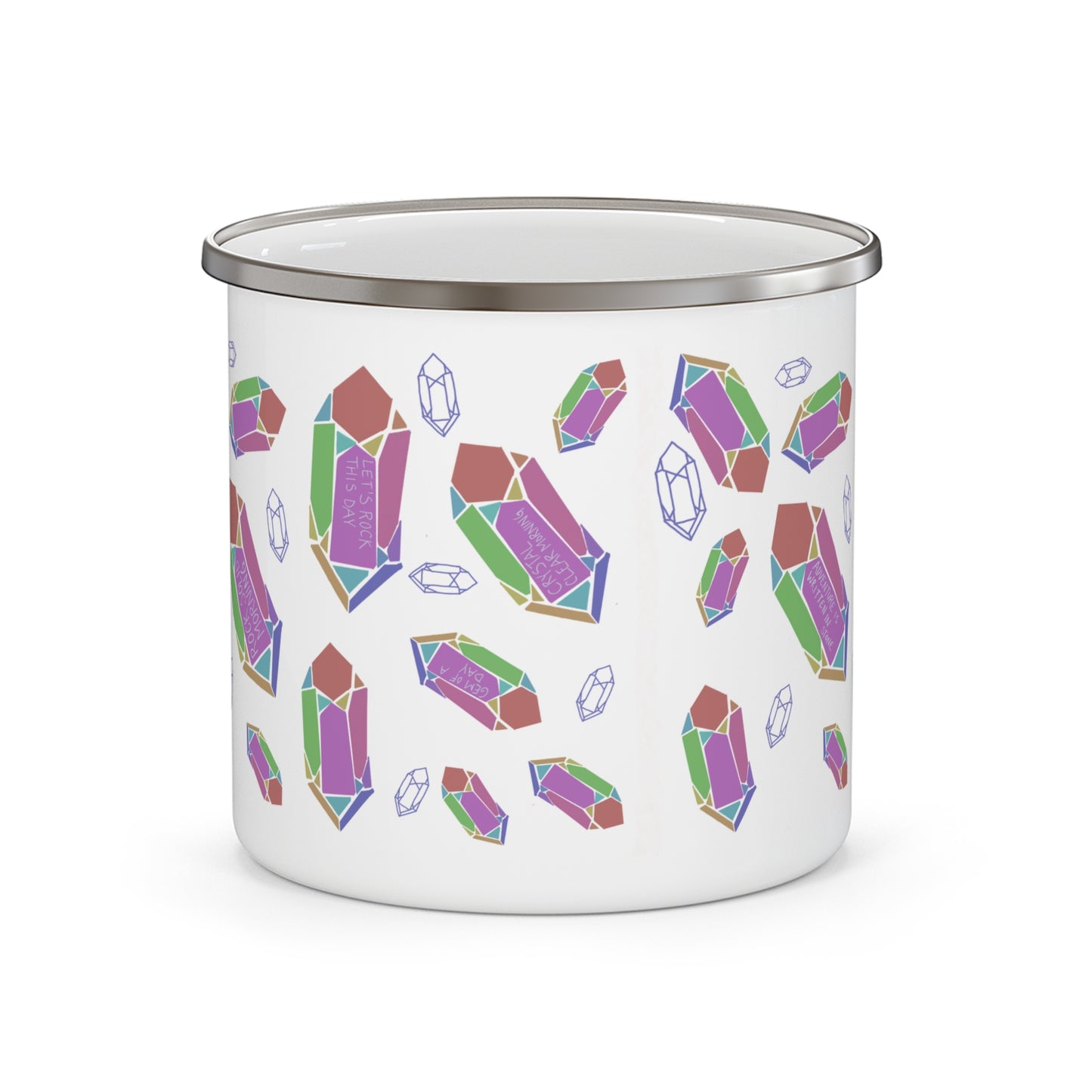 Hand Drawn Quartz Crystal Geology Positive Affirmation Enamel Camping Mug