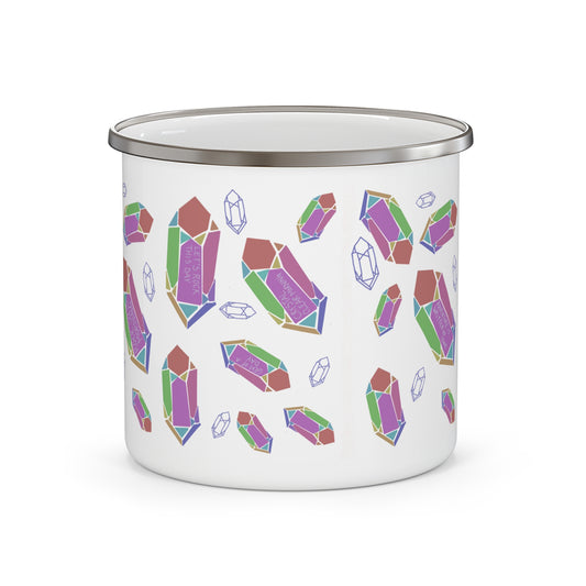 Hand Drawn Quartz Crystal Geology Positive Affirmation Enamel Camping Mug