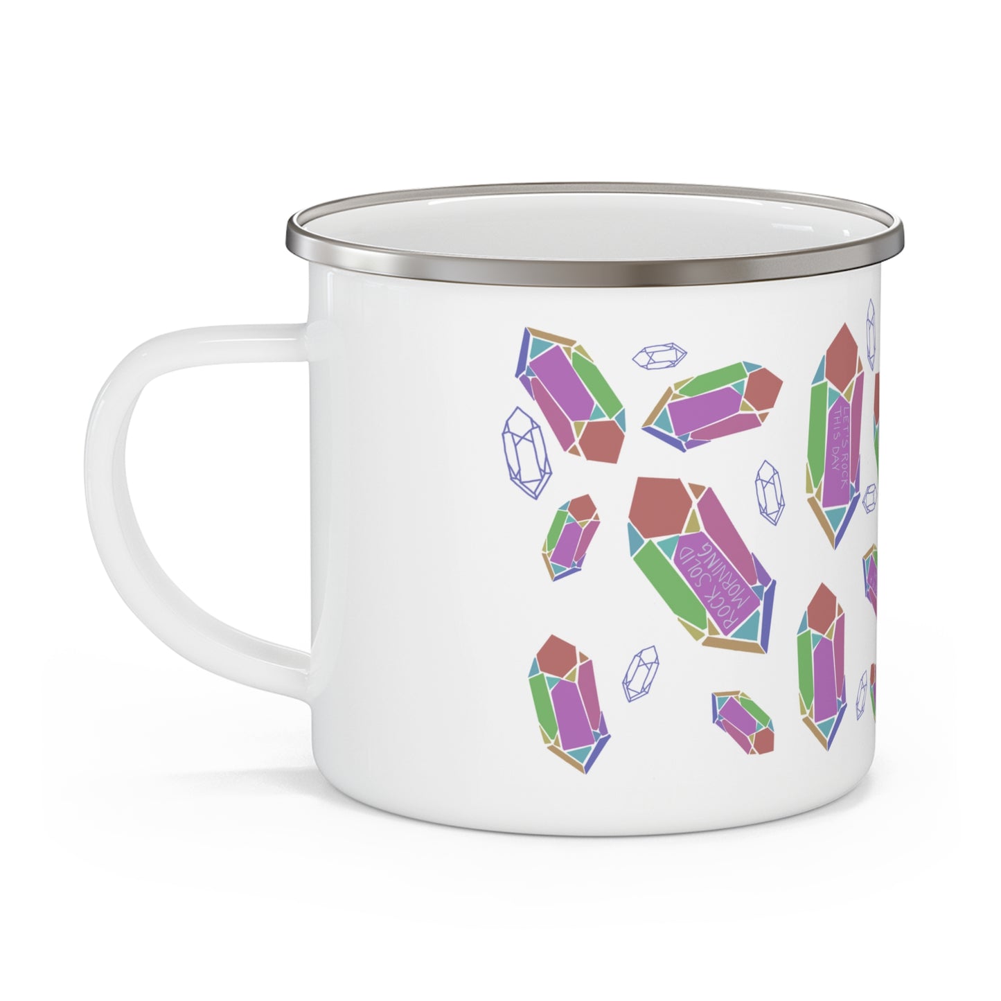 Hand Drawn Quartz Crystal Geology Positive Affirmation Enamel Camping Mug