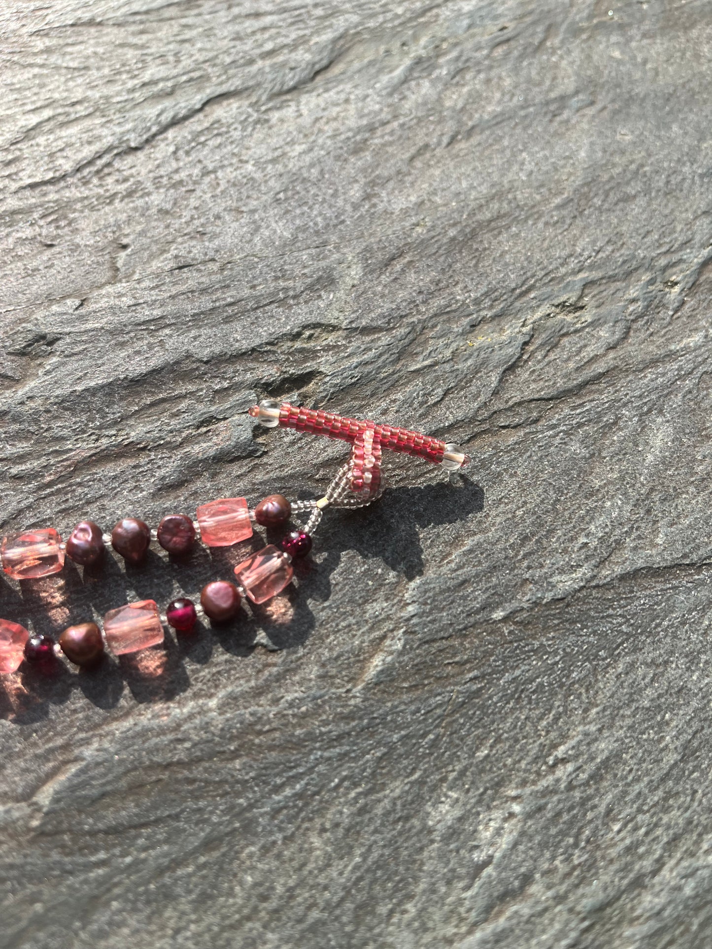 Cherry Quartz and Freshwater Pearl Bracelet